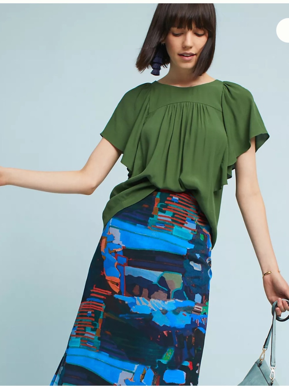 Maeve Anthropology Prato Flutter Tee Olive Green Blouse